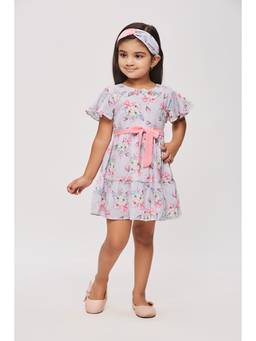 TINY GIRL - Tressel Flared Sleeves Floral Printed Dress With Belt
