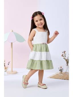 TINY GIRL - Tressel Cotton Sleeveless Colourblock Embroidered Dress