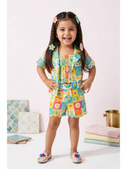 TINY GIRL - Tressel Half Sleeves Printed Shirt, Top And Shorts