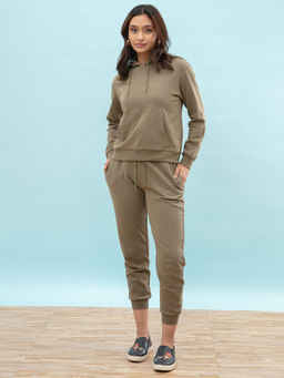 Twenty Dresses by Nykaa Fashion - Basics Olive Solid Hooded Sweatshirt