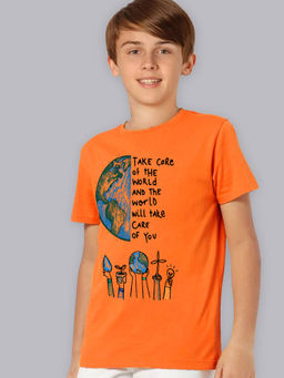 Kidsville - Regular Fit Crew Neck Orange T-Shirt for Boys