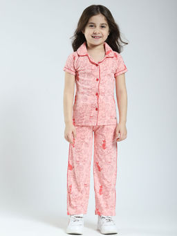 Monte Carlo - Pink Girls Printed Shirt with Pyjama