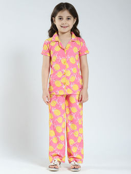 Monte Carlo - Pink Girls Printed Shirt with Pyjama