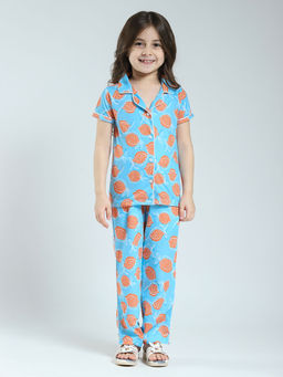 Monte Carlo - Blue Girls Printed Shirt with Pyjama