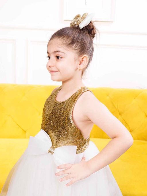 Buy The Lush Affair Camilla 2.0 Gold Sequin And White Fluffy Skirt Dress  (0-6 Months) Online