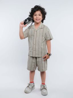 Mini Stitch - Linen Half Sleeves Oversized Co-Ord- Green