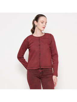 Madame - Acid Wash Cotton Blend Red Denim Top