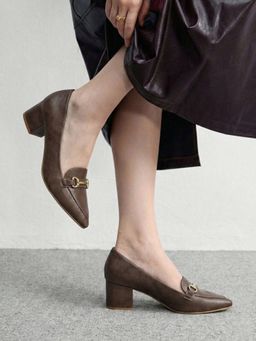 Vizzano - Brown Pointed Toe Block Heel Loafers