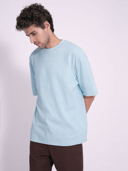 Selected - Men Solid Regular Fit Blue T-Shirt