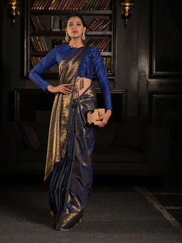 EXCLUSIVA - Blue Soft Kanjivaram Silk Saree with Unstitched Blouse