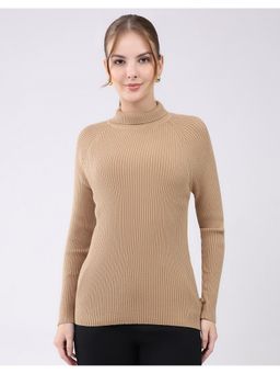 Monte Carlo - Khaki Women High Neck Full Sleeve Sweater