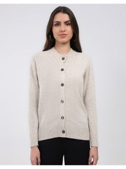 Monte Carlo - Cream Women Round Neck Full Sleeve Cardigan