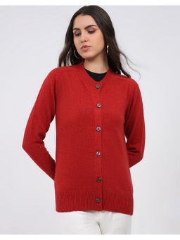 Monte Carlo - Maroon Women Round Neck Full Sleeve Cardigan