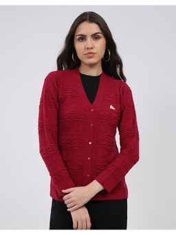 Monte Carlo - Maroon Women V Neck Full Sleeve Cardigan