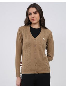 Monte Carlo - Khaki Women V Neck Full Sleeve Cardigan