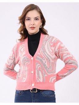 Monte Carlo - Pink Women V Neck Full Sleeve Cardigan