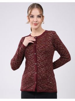 Monte Carlo - Wine Women Round Neck Full Sleeve Cardigan
