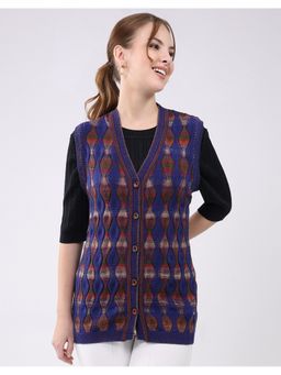 Monte Carlo - Blue Women V Neck Sleeveless Cardigan
