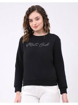 Monte Carlo - Black Women Round Neck Full Sleeve Sweatshirt