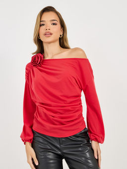 Styli - Women Red Solid Fitted Full Sleeves Top