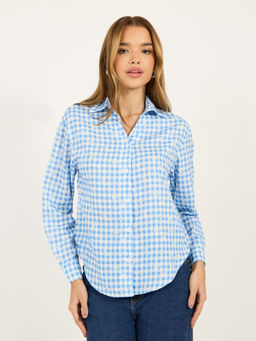 Styli - Women Blue Regular Fit Checks Print Shirt