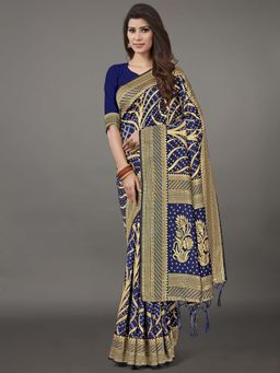 Akhilam - Women Silk Blend Navy Blue Celebrity Saree with Unstitched Blouse