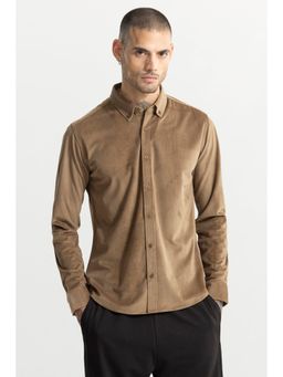 Snitch - Brown Plain Full Sleeves Slim Casual Shirt for Men