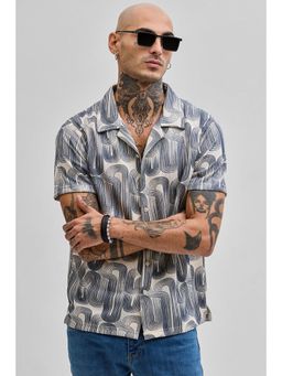 Snitch - Blue Printed Half Sleeves Boxy Casual Shirt for Men