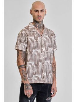 Snitch - Light Brown Printed Half Sleeves Boxy Casual Shirt for Men