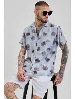 Snitch - Light Blue Printed Half Sleeves Boxy Casual Shirt for Men