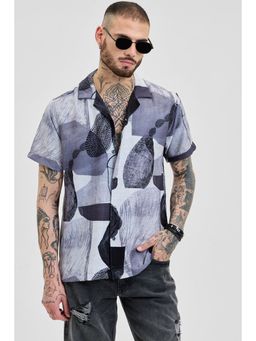 Snitch - Grey Printed Half Sleeves Boxy Casual Shirt for Men