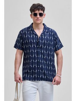 Snitch - Navy Printed Half Sleeves Boxy Casual Shirt for Men