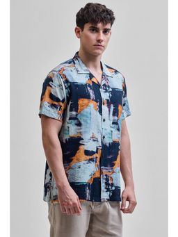 Snitch - Navy Printed Half Sleeves Boxy Casual Shirt for Men