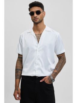 Snitch - White Plain Half Sleeves Boxy Casual Shirt for Men