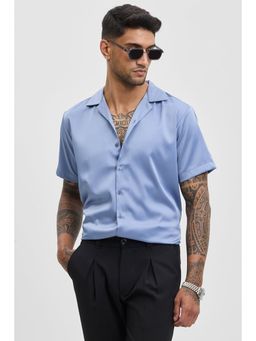 Snitch - Blue Plain Half Sleeves Boxy Casual Shirt for Men
