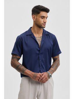 Snitch - Dark Blue Plain Half Sleeves Boxy Casual Shirt for Men