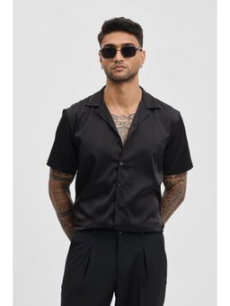 Snitch - Black Plain Half Sleeves Boxy Casual Shirt for Men