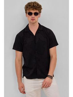 Snitch - Black Textured Self-Design Half Sleeves Boxy Casual Shirt for Men
