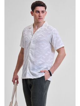 Snitch - White Self Design Half Sleeves Boxy Casual Shirt for Men