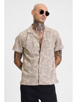 Snitch - Beige Printed Half Sleeves Boxy Casual Shirt for Men