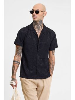 Snitch - Black Printed Half Sleeves Boxy Casual Shirt for Men
