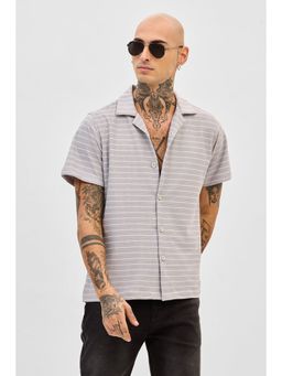 Snitch - Cream Stripes Half Sleeves Boxy Casual Shirt for Men