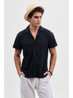 Snitch - Dark Blue Stripes Half Sleeves Boxy Casual Shirt for Men