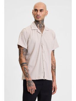 Snitch - Beige Stripes Half Sleeves Boxy Casual Shirt for Men
