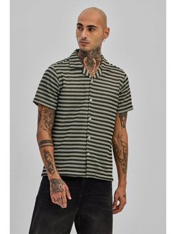 Snitch - Light Green Stripes Half Sleeves Boxy Casual Shirt for Men
