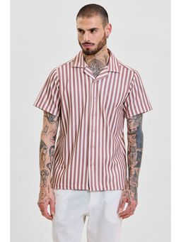 Snitch - Light Pink Stripes Half Sleeves Boxy Casual Shirt for Men