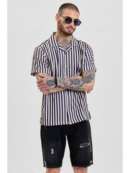Snitch - Navy Blue Stripes Half Sleeves Boxy Casual Shirt for Men