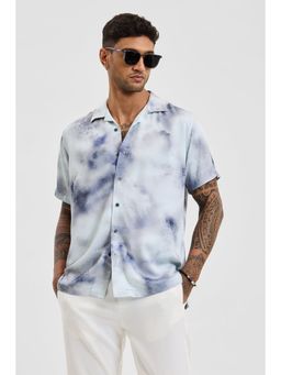 Snitch - Light Blue Printed Half Sleeves Boxy Casual Shirt for Men