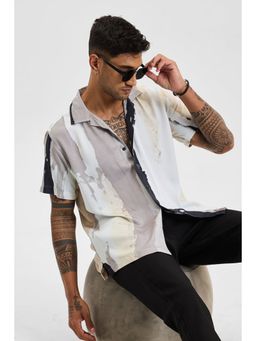 Snitch - Grey Printed Half Sleeves Boxy Casual Shirt for Men