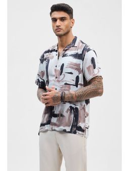 Snitch - White Printed Half Sleeves Boxy Casual Shirt for Men